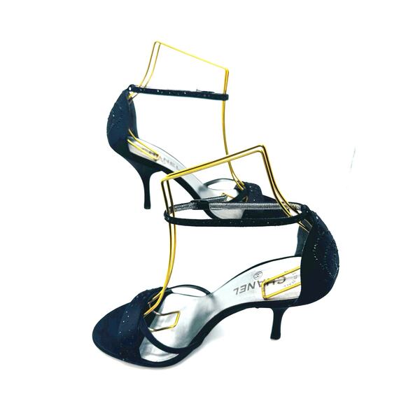 Chanel Embellished Classic Black Satin Strappy Sandals size 39.5 - Picture 3 of 11